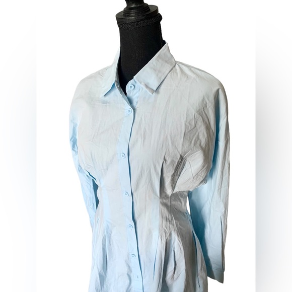 Fashion Nova NWT “Not Your Average Shirt Dress” Long sleeve Light blue button up - Picture 6 of 9